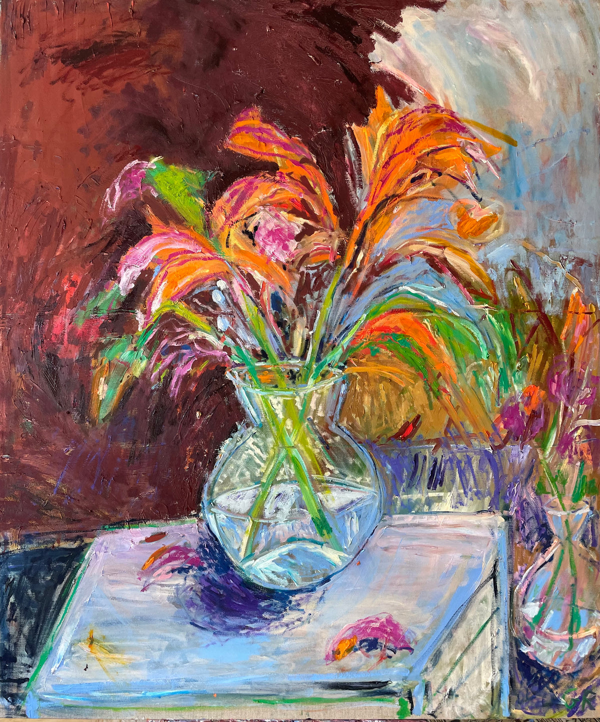 A vase with Orange Lillies 100 x 120 cm