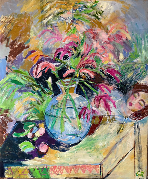 A Blue Vase with Lillies  120 x 100 cm